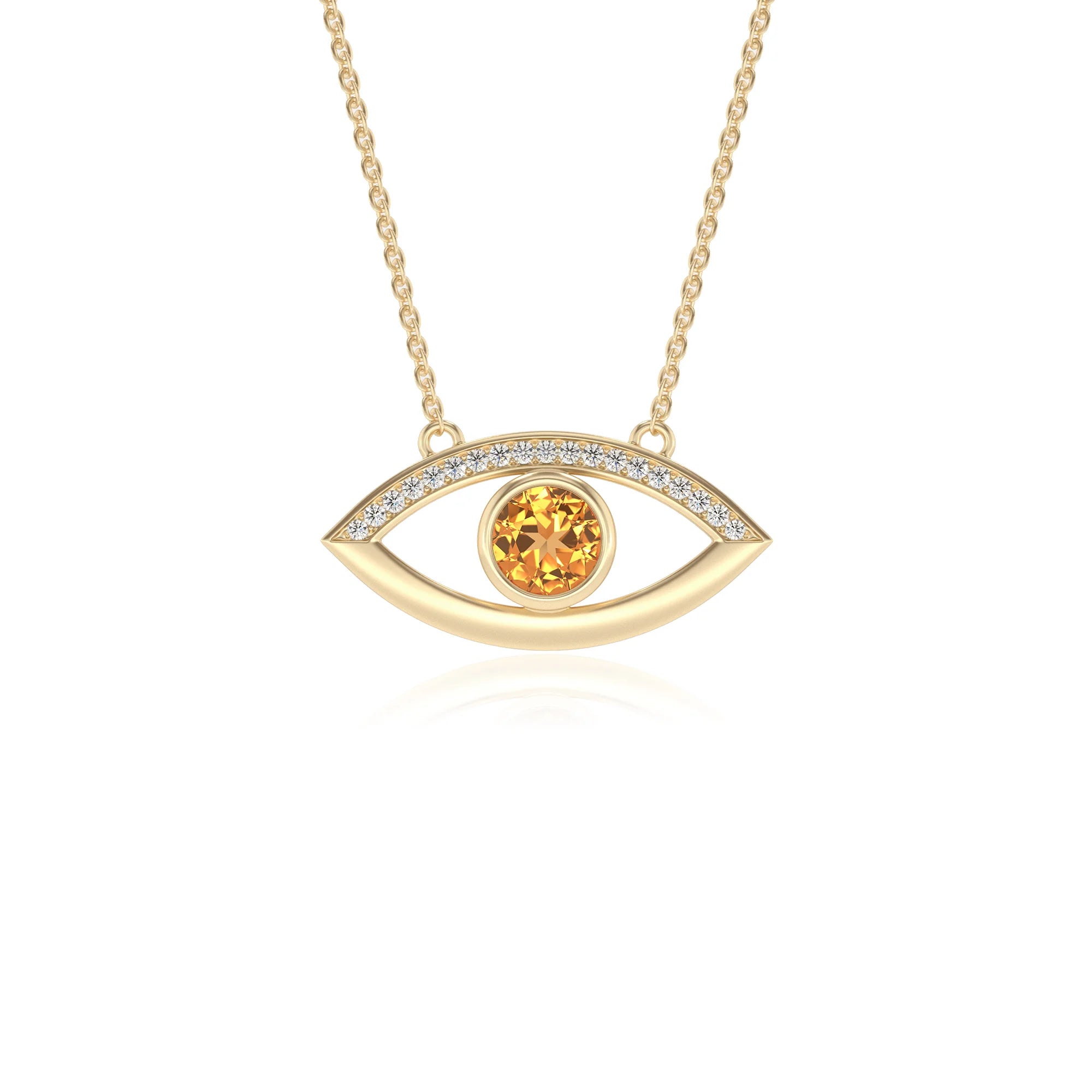 lab grown citrine round solitaire necklaces in yellow gold