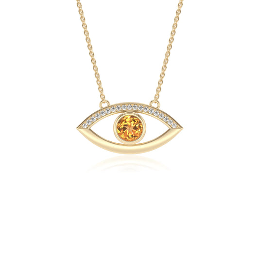 lab grown citrine round solitaire necklaces in yellow gold
