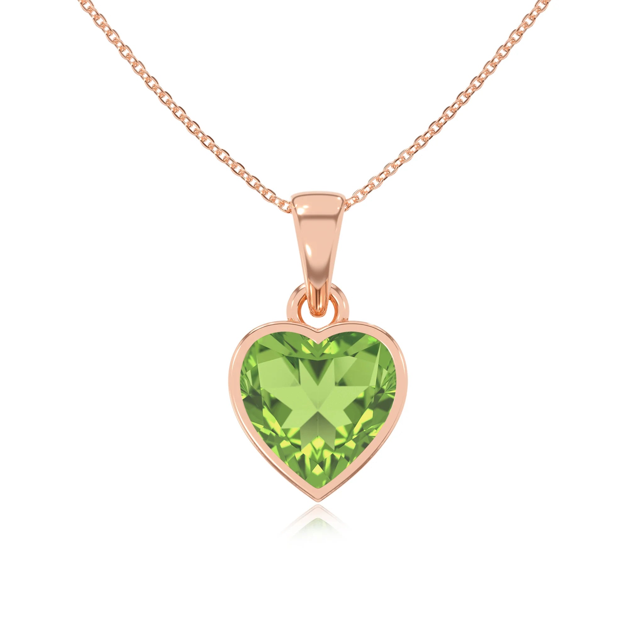 natural peridot heart solitaire necklaces in rose gold