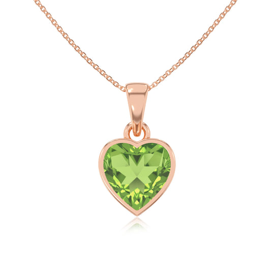 natural peridot heart solitaire necklaces in rose gold