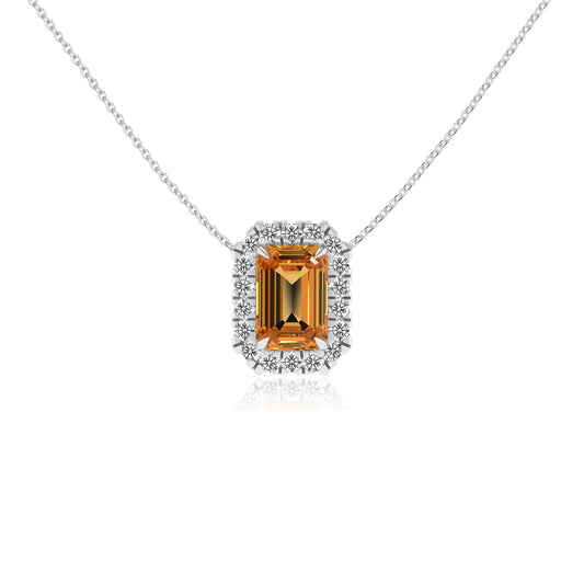 lab grown citrine emerald cut solitaire necklaces in white gold