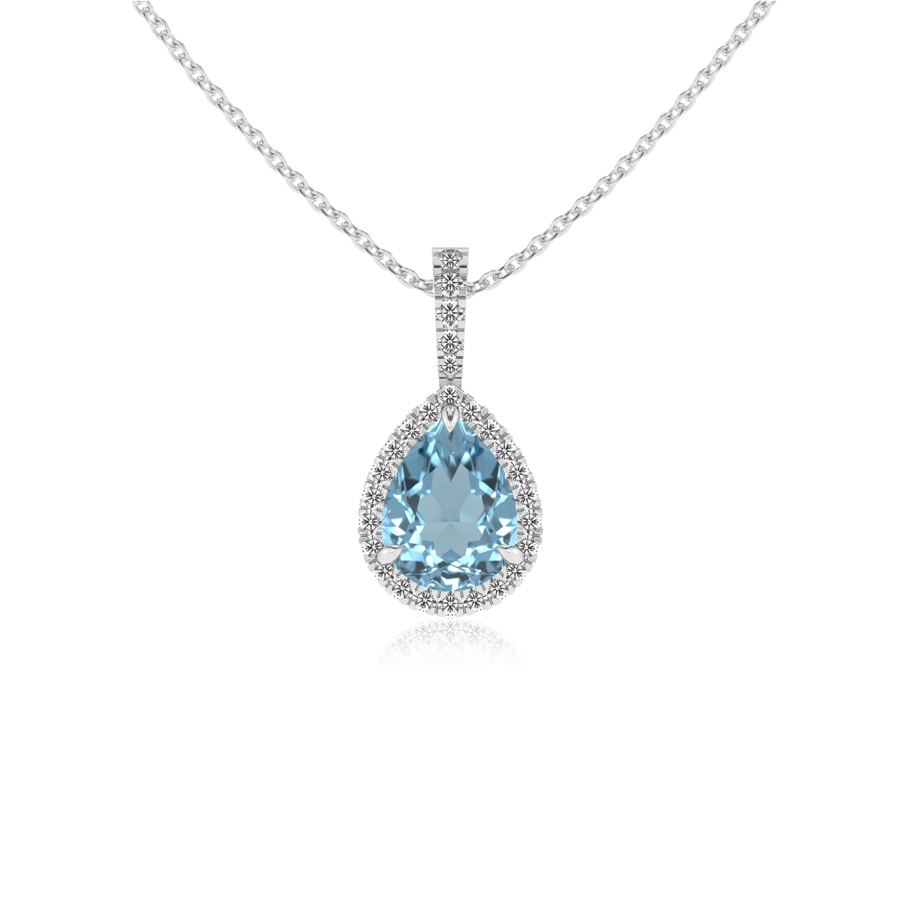lab grown aquamarine pear solitaire necklaces in sterling silver