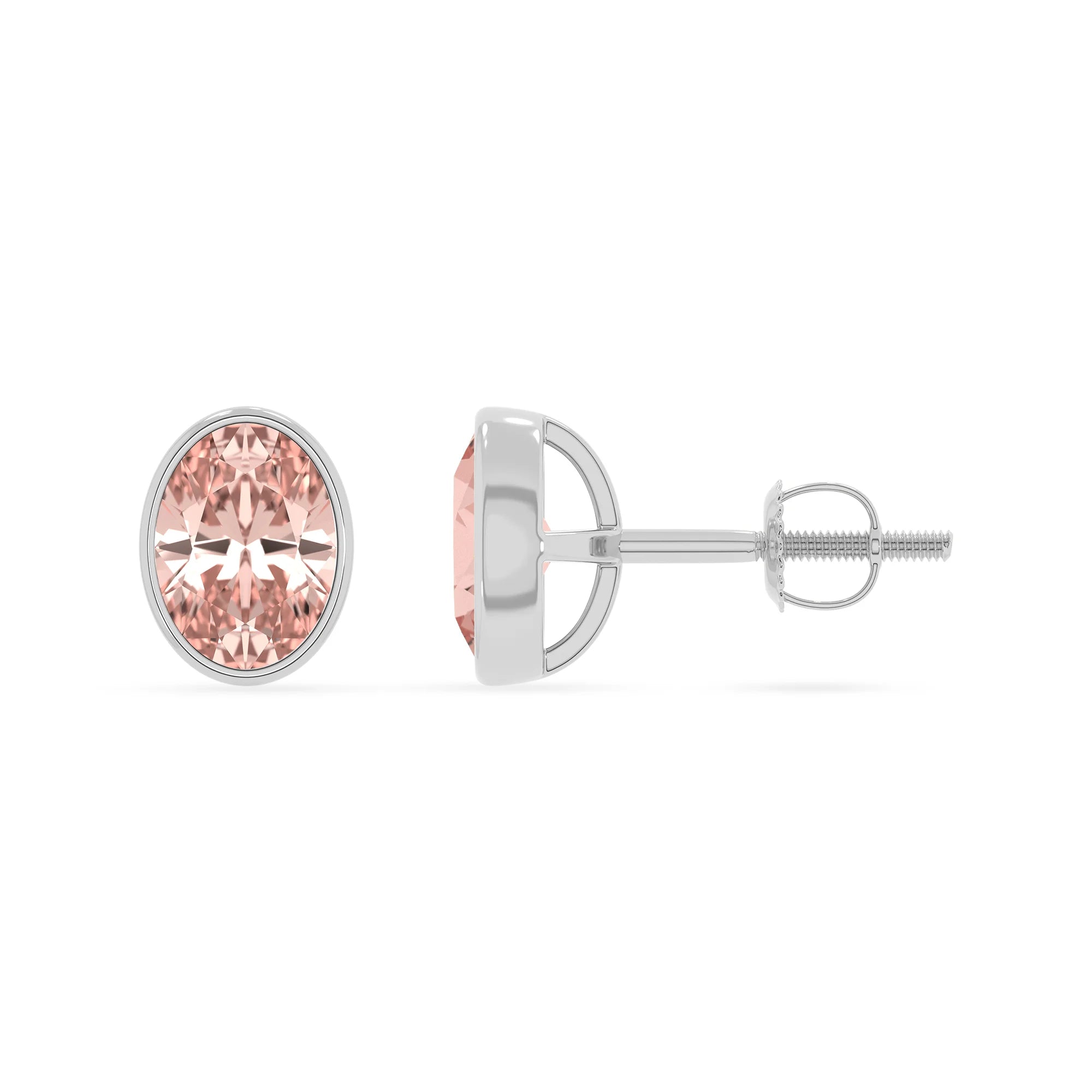 lab grown morganite oval stud earrings in platinum