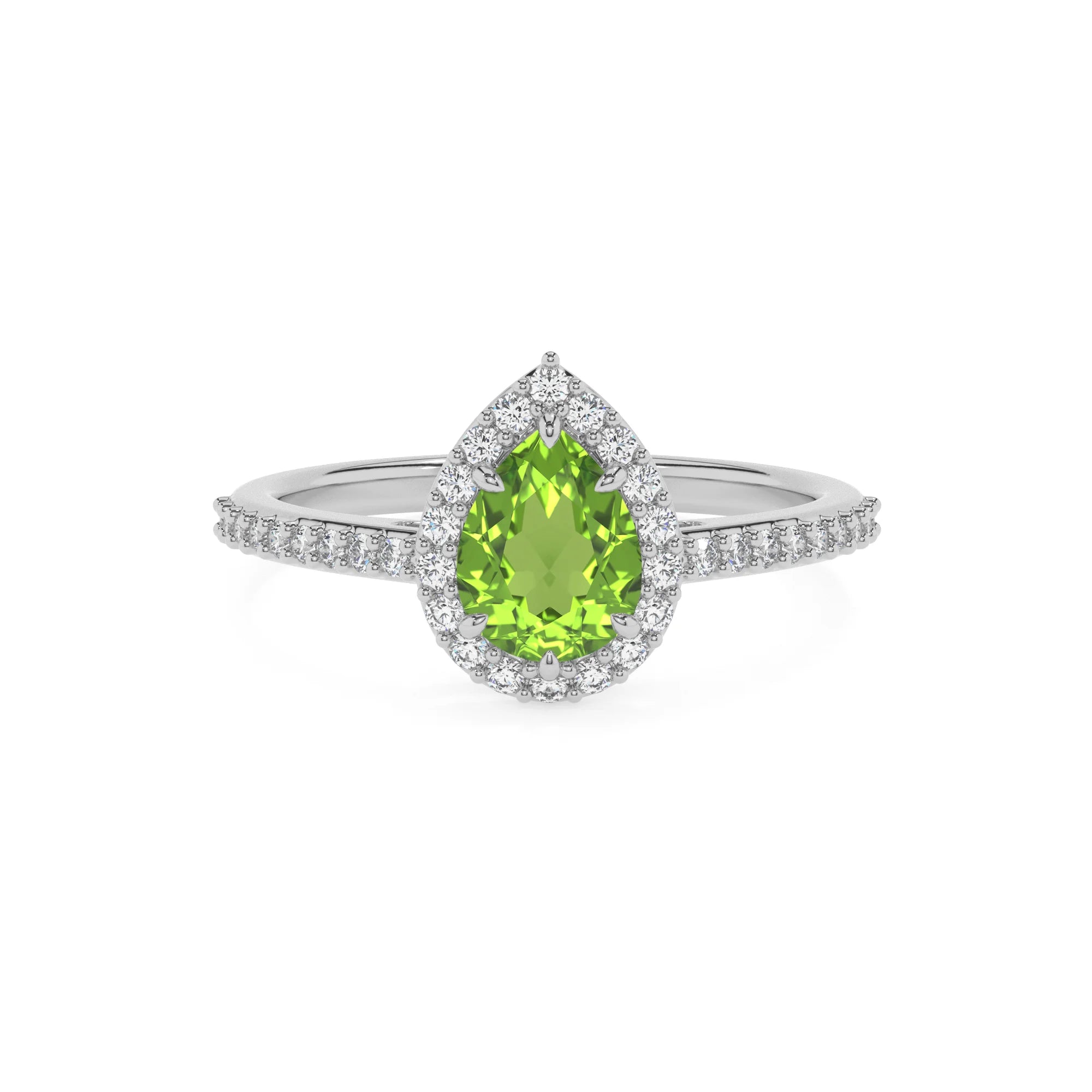 natural peridot pear solitaire rings in platinum