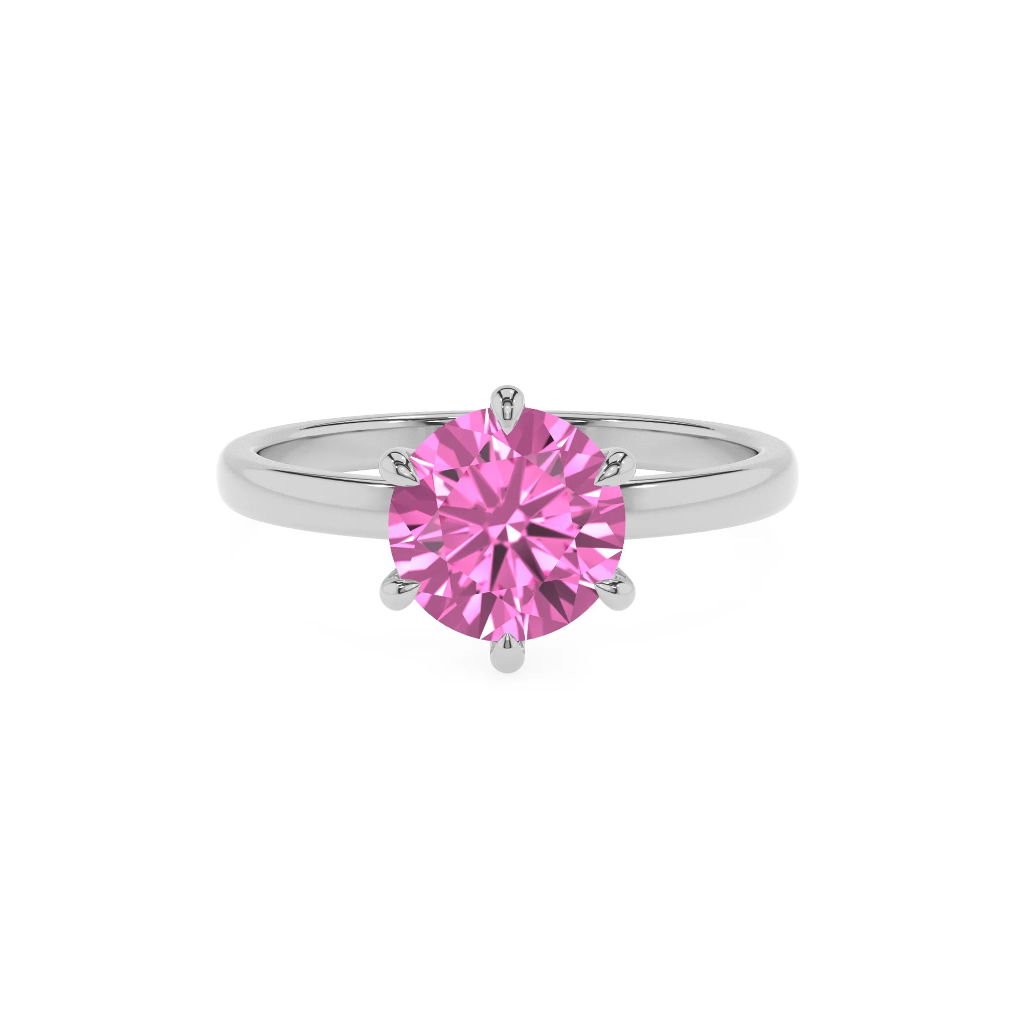 lab grown pink-sapphire round solitaire rings in sterling silver