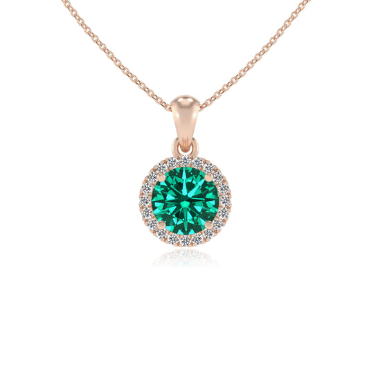 lab grown emerald round solitaire necklaces in rose gold