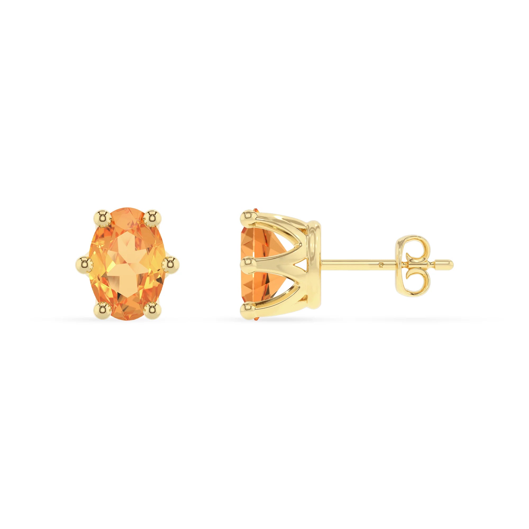 lab grown citrine oval stud earrings in yellow gold