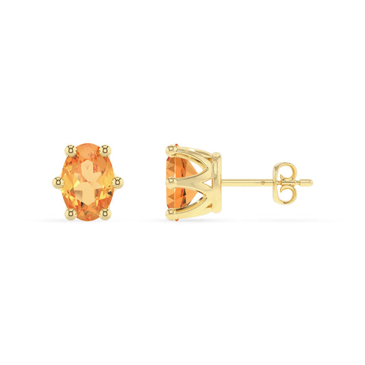 lab grown citrine oval stud earrings in yellow gold