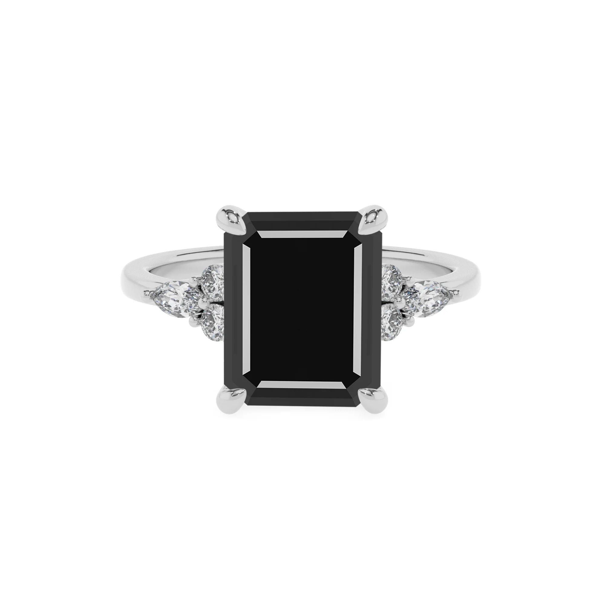 natural black-onyx emerald cut solitaire rings in sterling silver