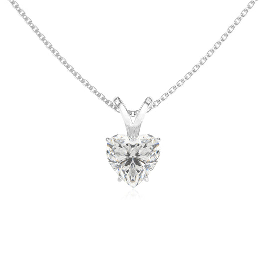 lab grown moissanite heart solitaire v-bale necklaces in white gold