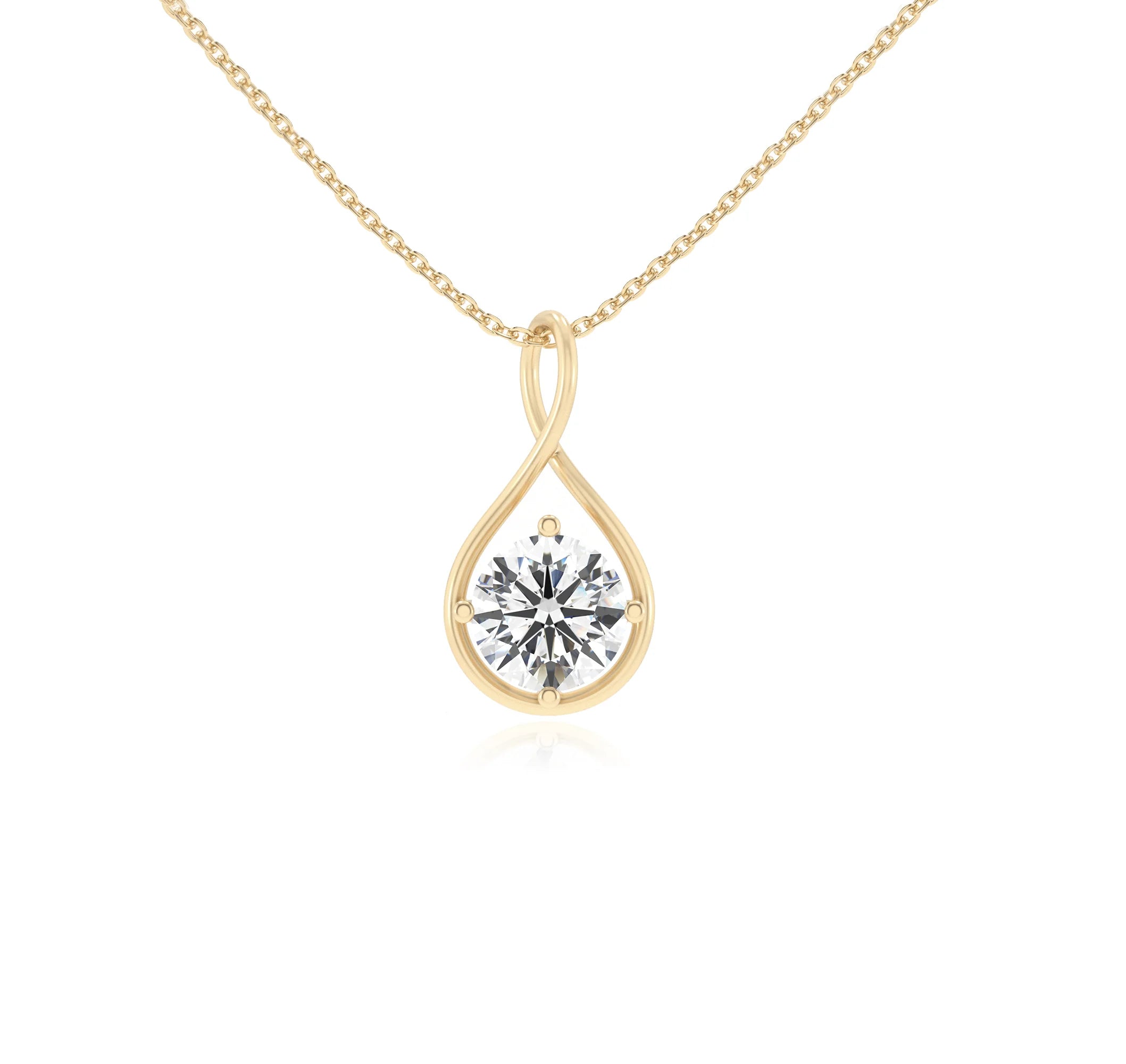 lab grown moissanite round solitaire necklaces in yellow gold