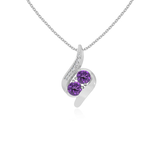 lab grown amethyst round solitaire v-bale necklaces in white gold
