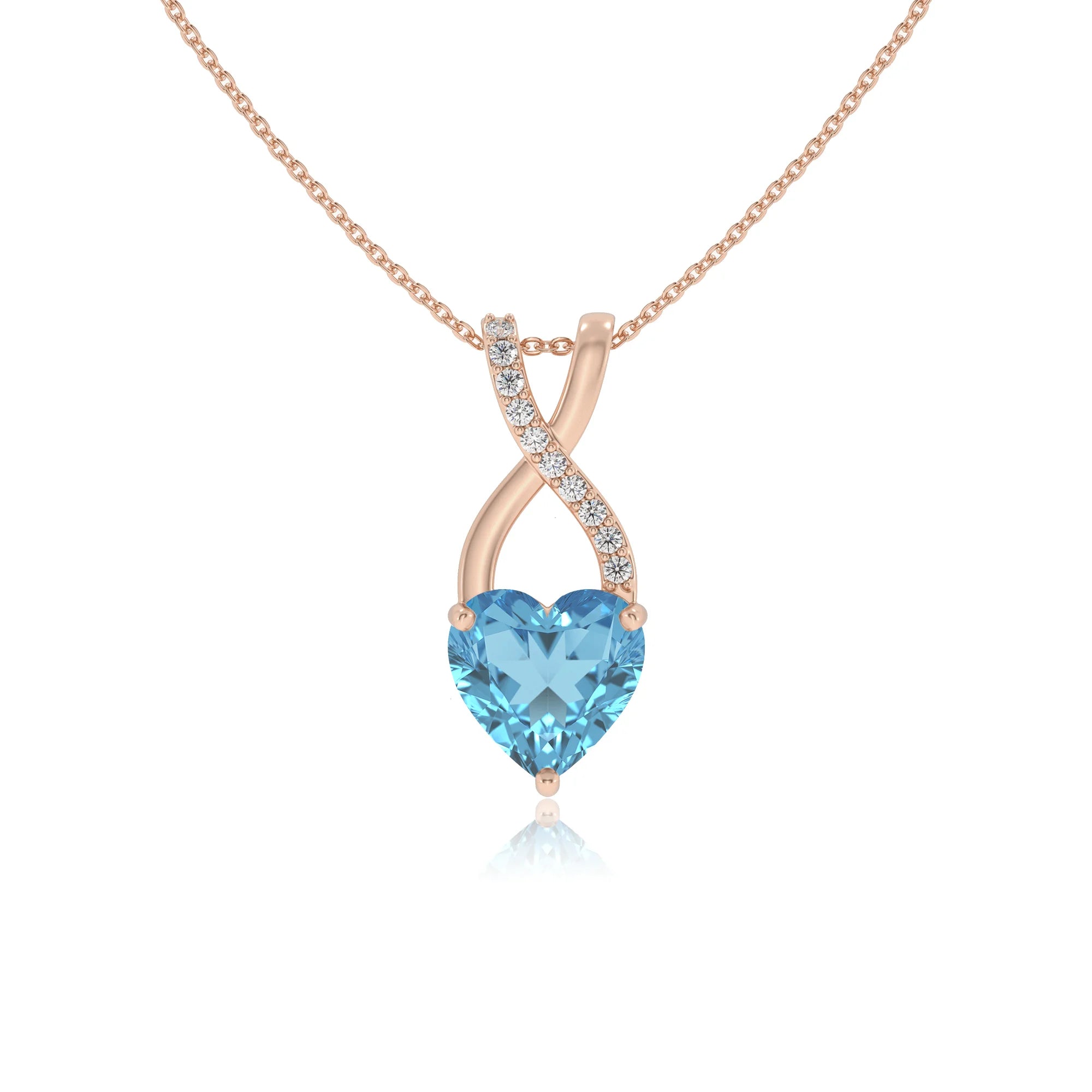 natural swiss-blue-topaz heart solitaire necklaces in rose gold