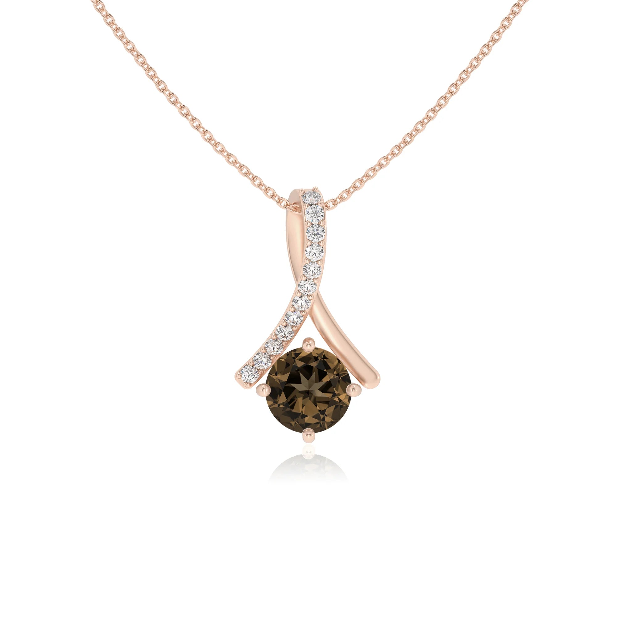 natural smoky-quartz round solitaire necklaces in rose gold