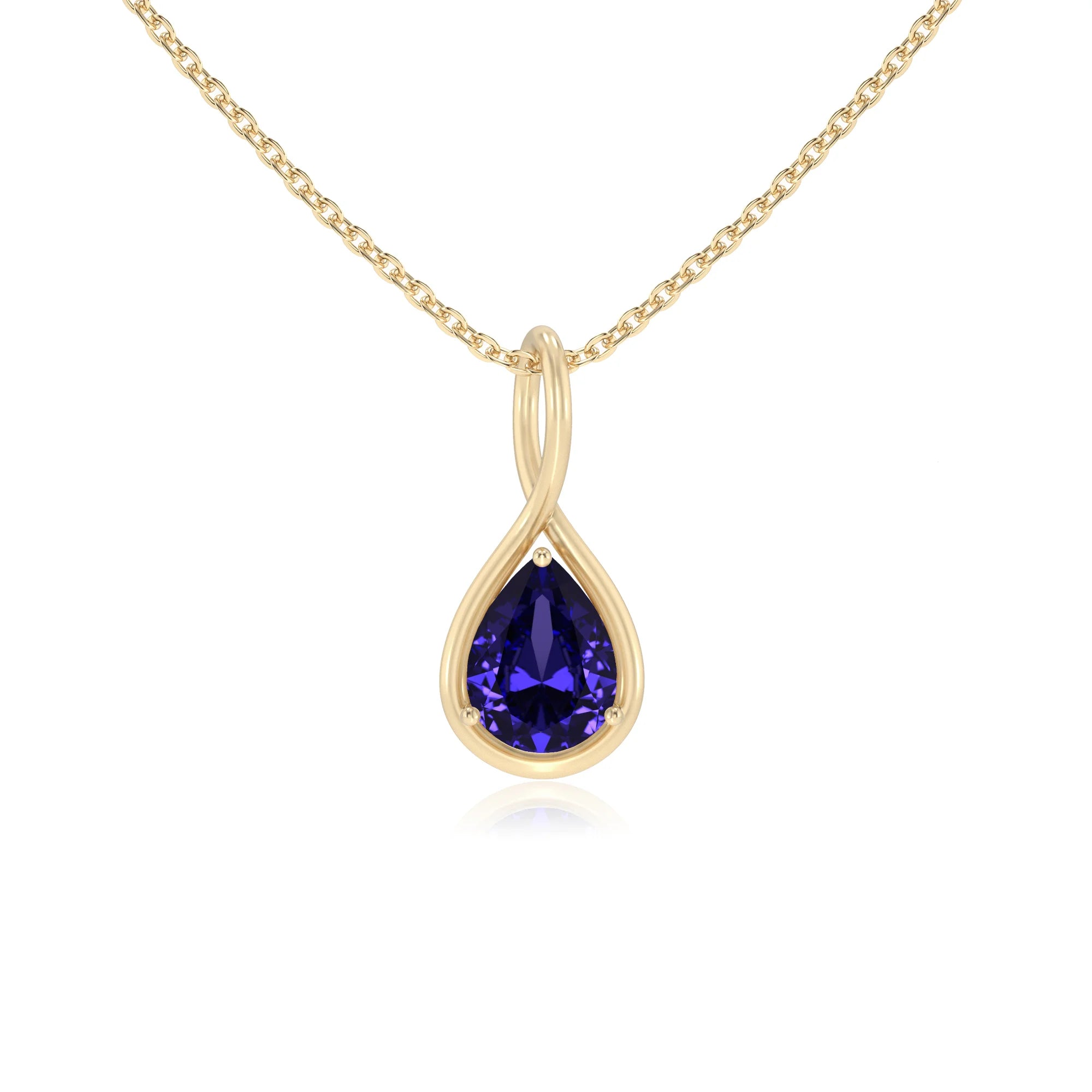 lab grown tanzanite pear solitaire necklaces in yellow gold
