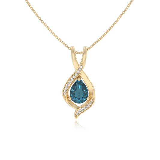 natural london-blue-topaz pear solitaire necklaces in yellow gold