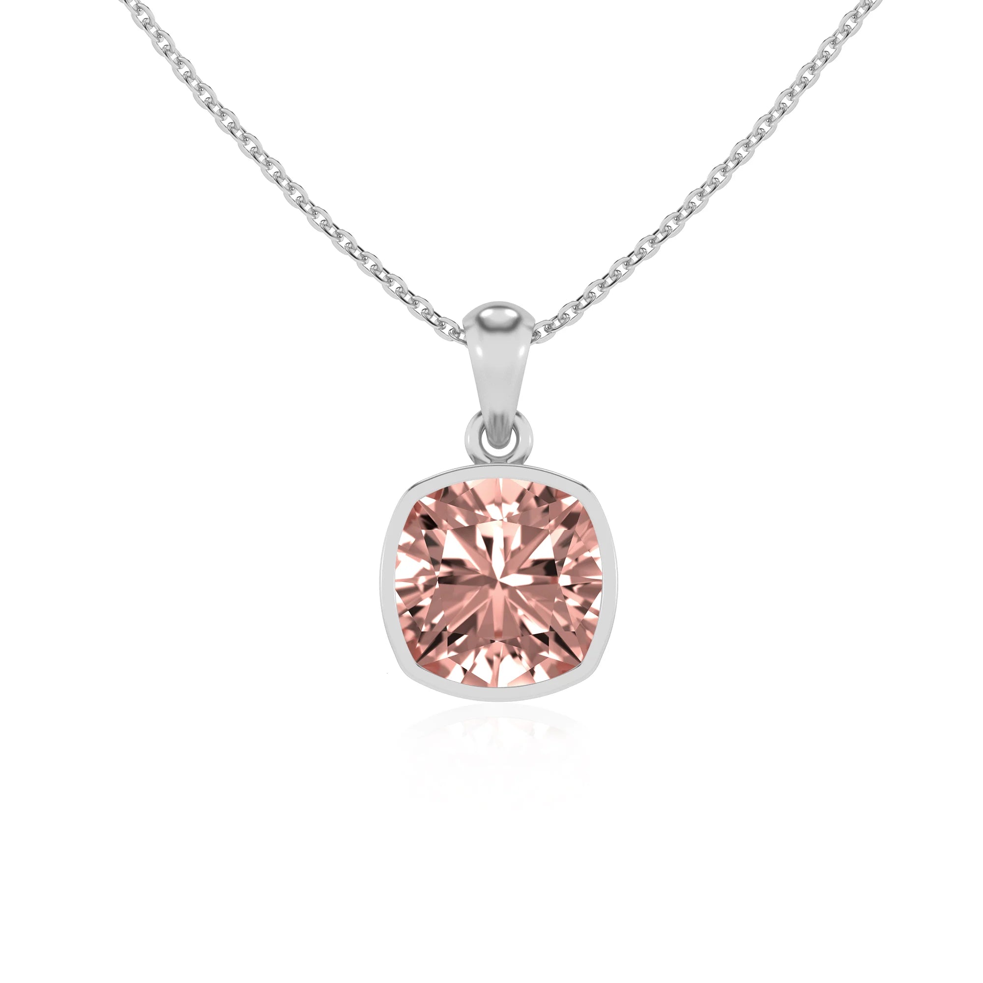 lab grown morganite cushion solitaire necklaces in platinum