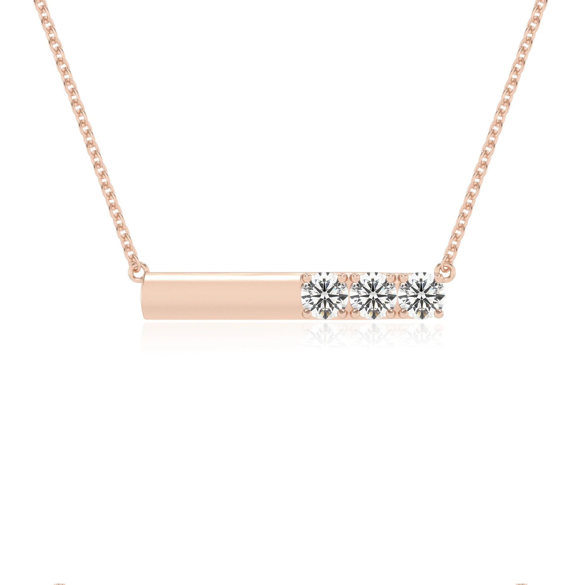 lab grown moissanite round bar v-bale necklaces in rose gold