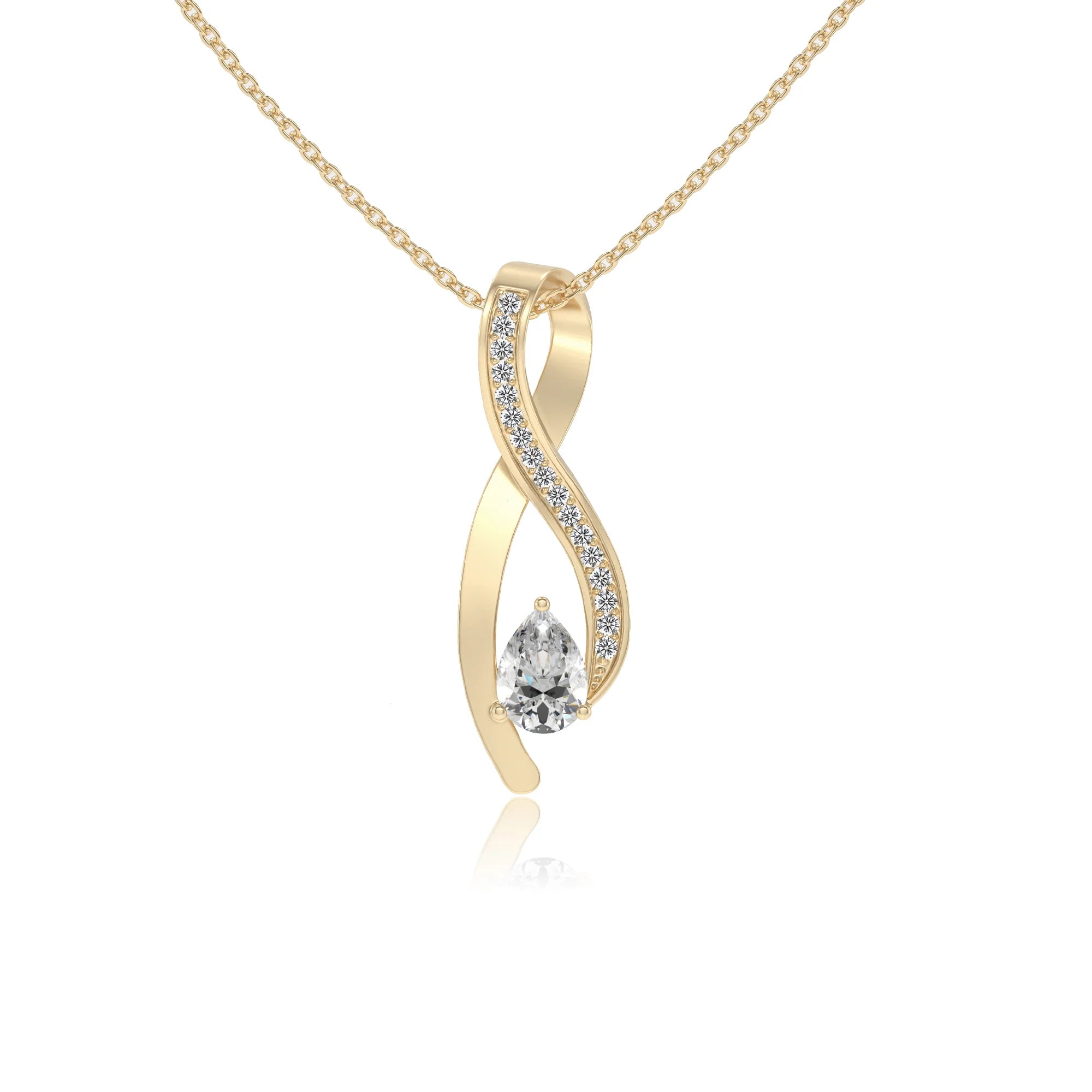 lab grown moissanite pear solitaire necklaces in yellow gold