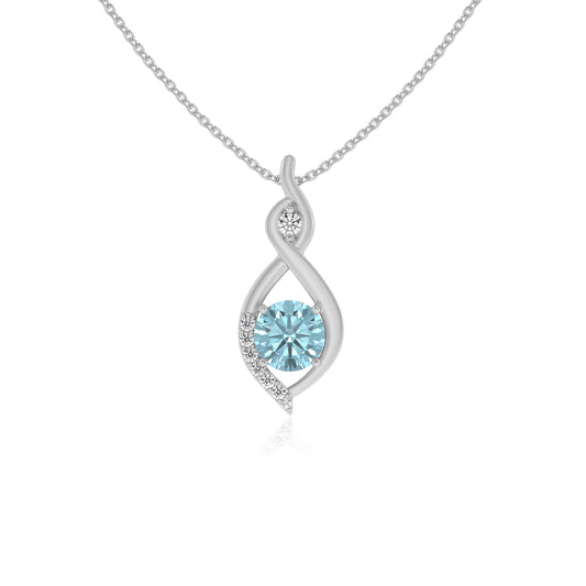 lab grown aquamarine round solitaire necklaces in platinum