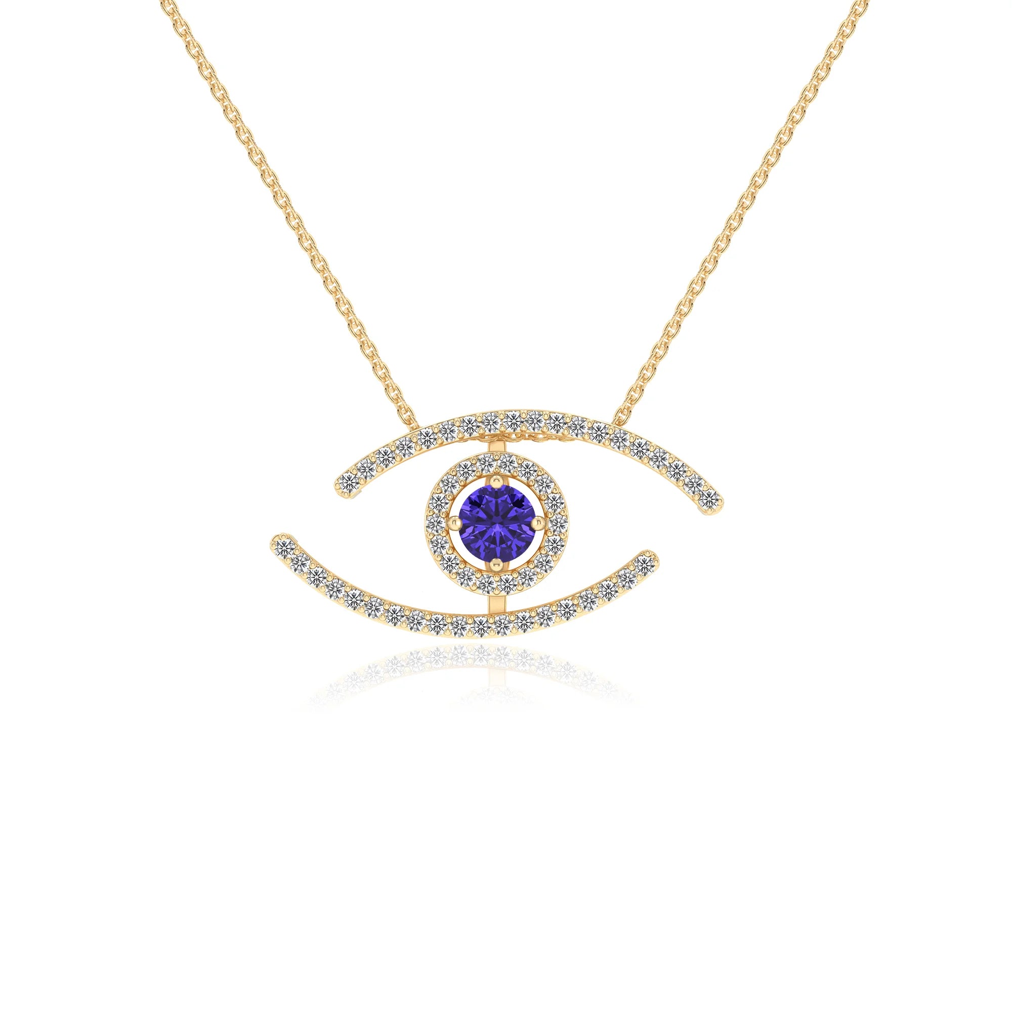 lab grown tanzanite round solitaire necklaces in yellow gold