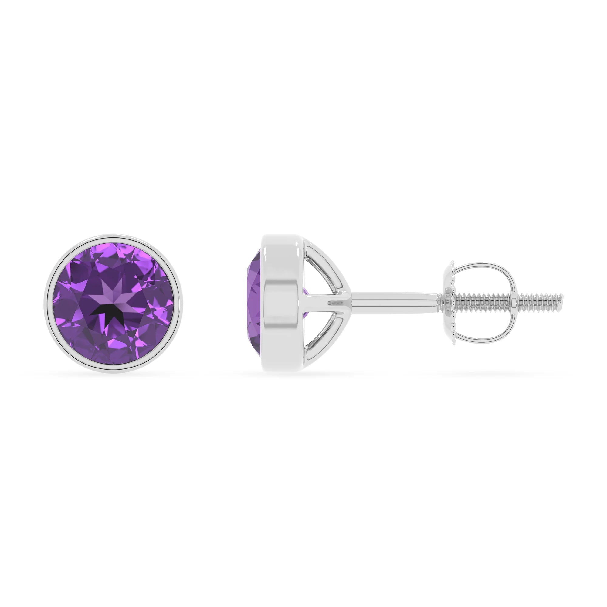 lab grown amethyst round stud earrings in white gold