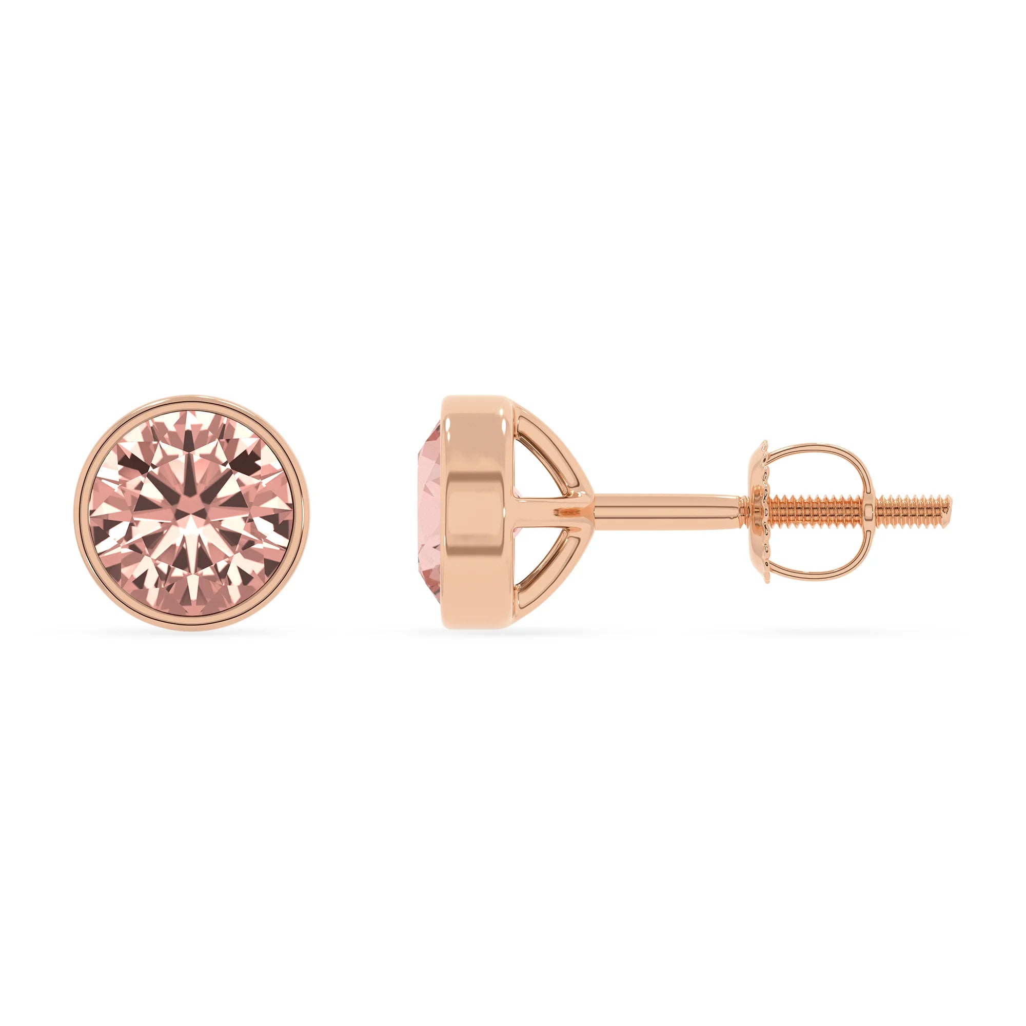 lab grown morganite round stud earrings in rose gold