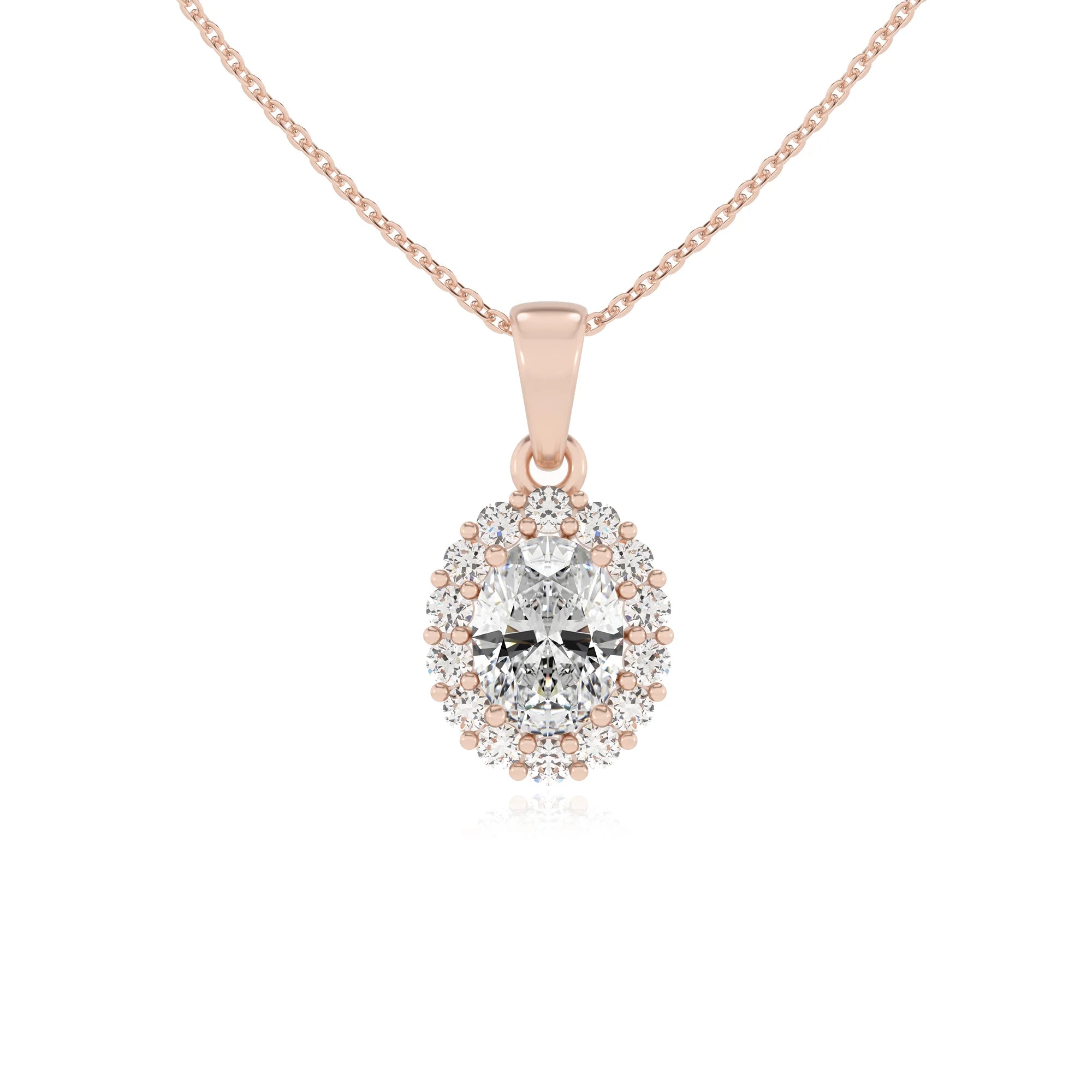 lab grown moissanite oval solitaire necklaces in rose gold