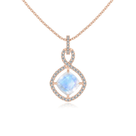 natural rainbow-moonstone cushion infinity necklaces in rose gold