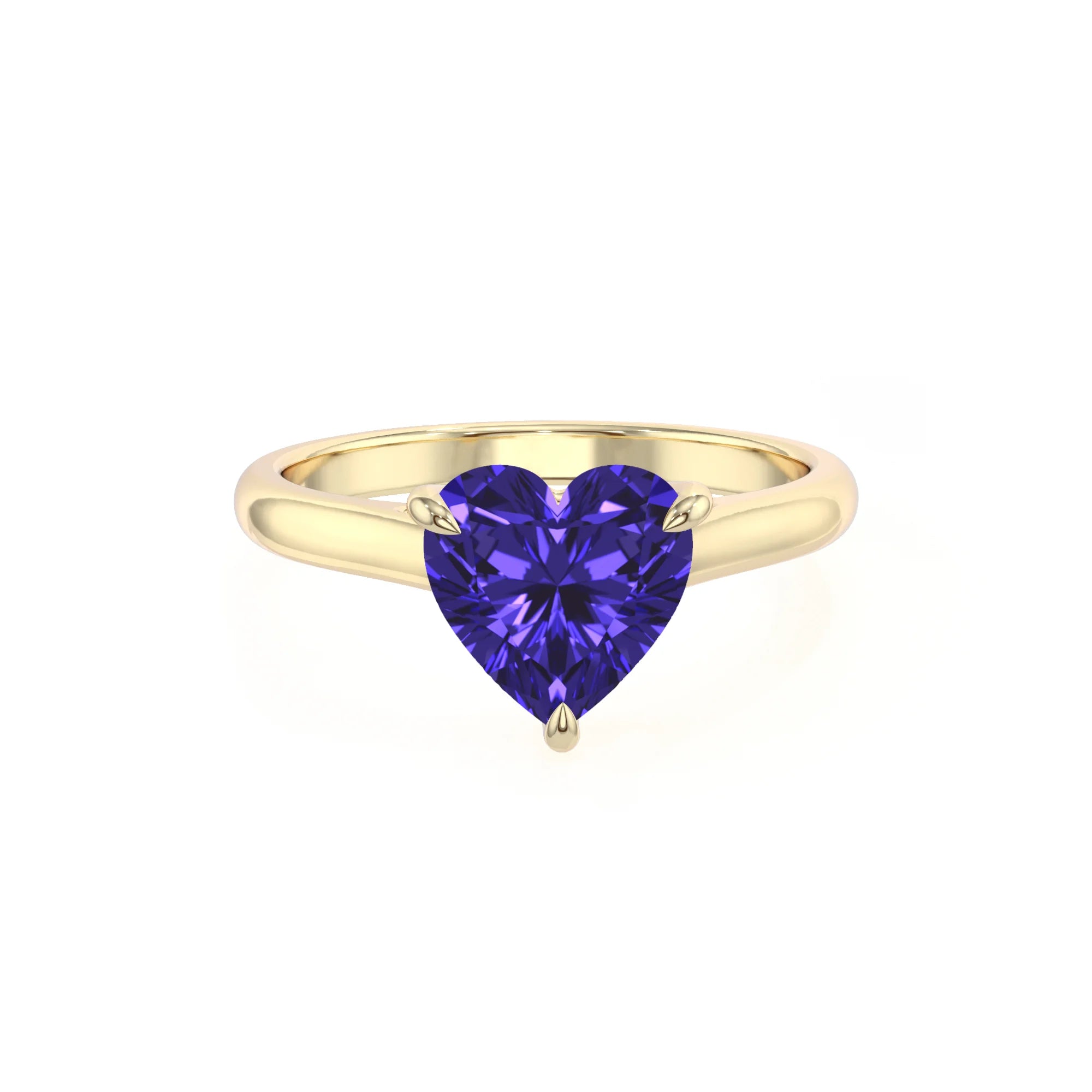 lab grown tanzanite heart solitaire rings in yellow gold