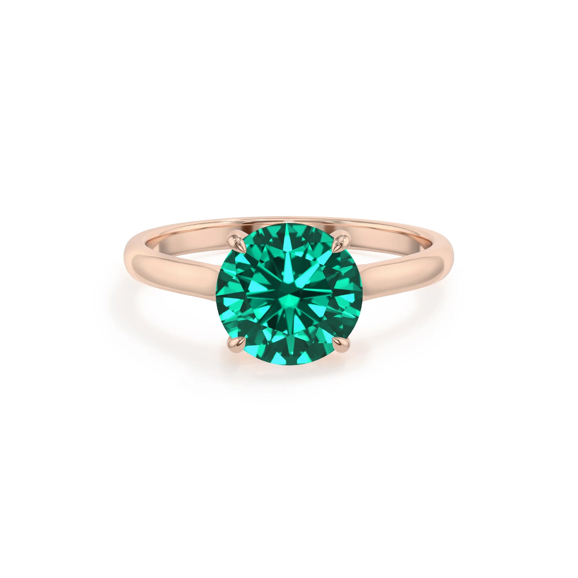 lab grown emerald round solitaire rings in rose gold