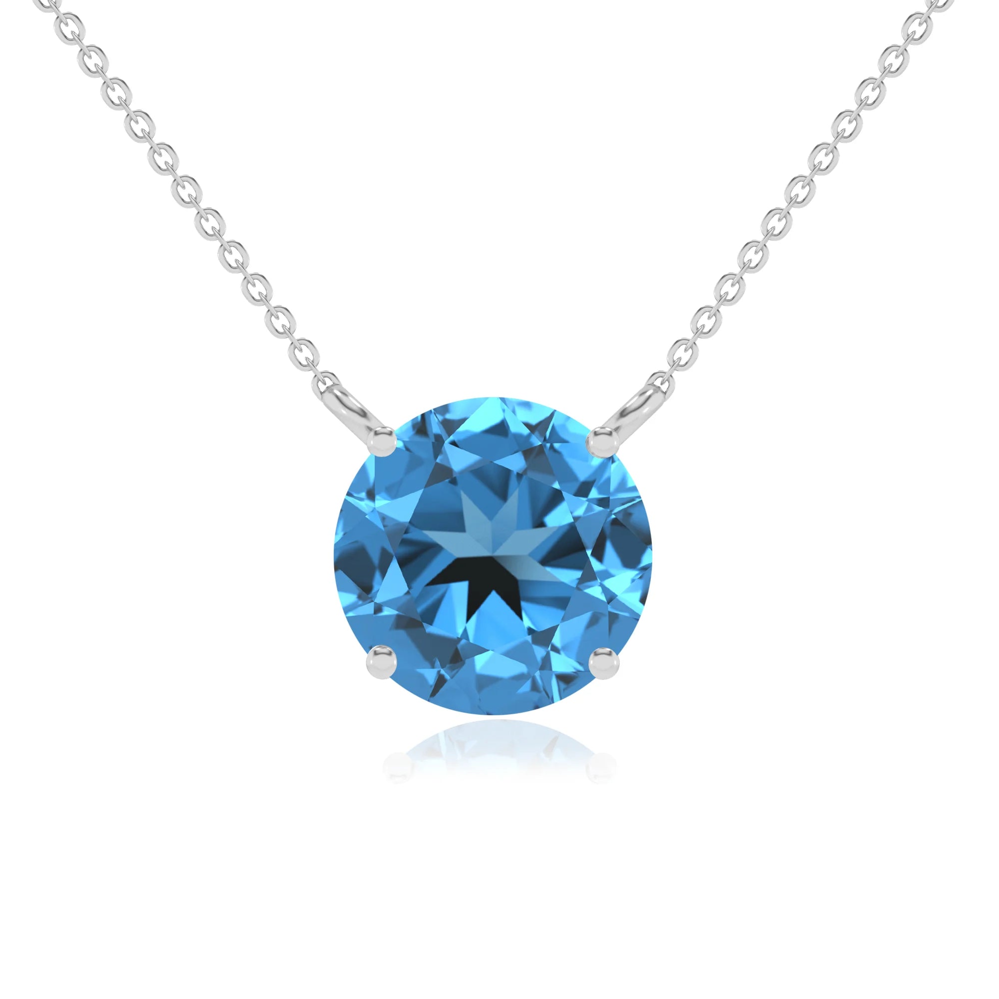 natural swiss-blue-topaz round solitaire necklaces in platinum