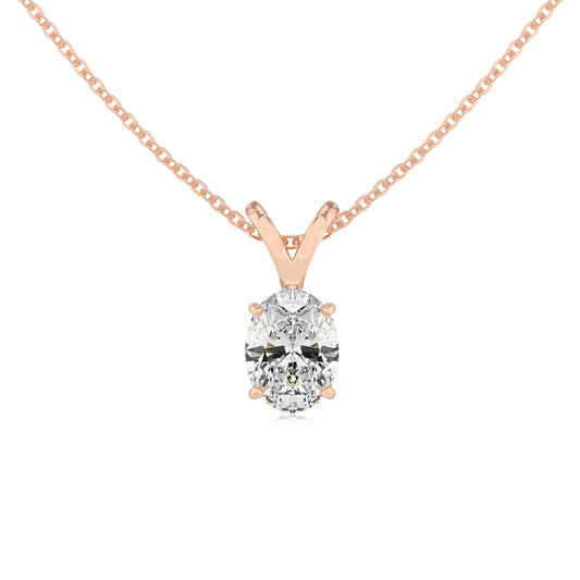 lab grown moissanite oval solitaire v-bale necklaces in rose gold