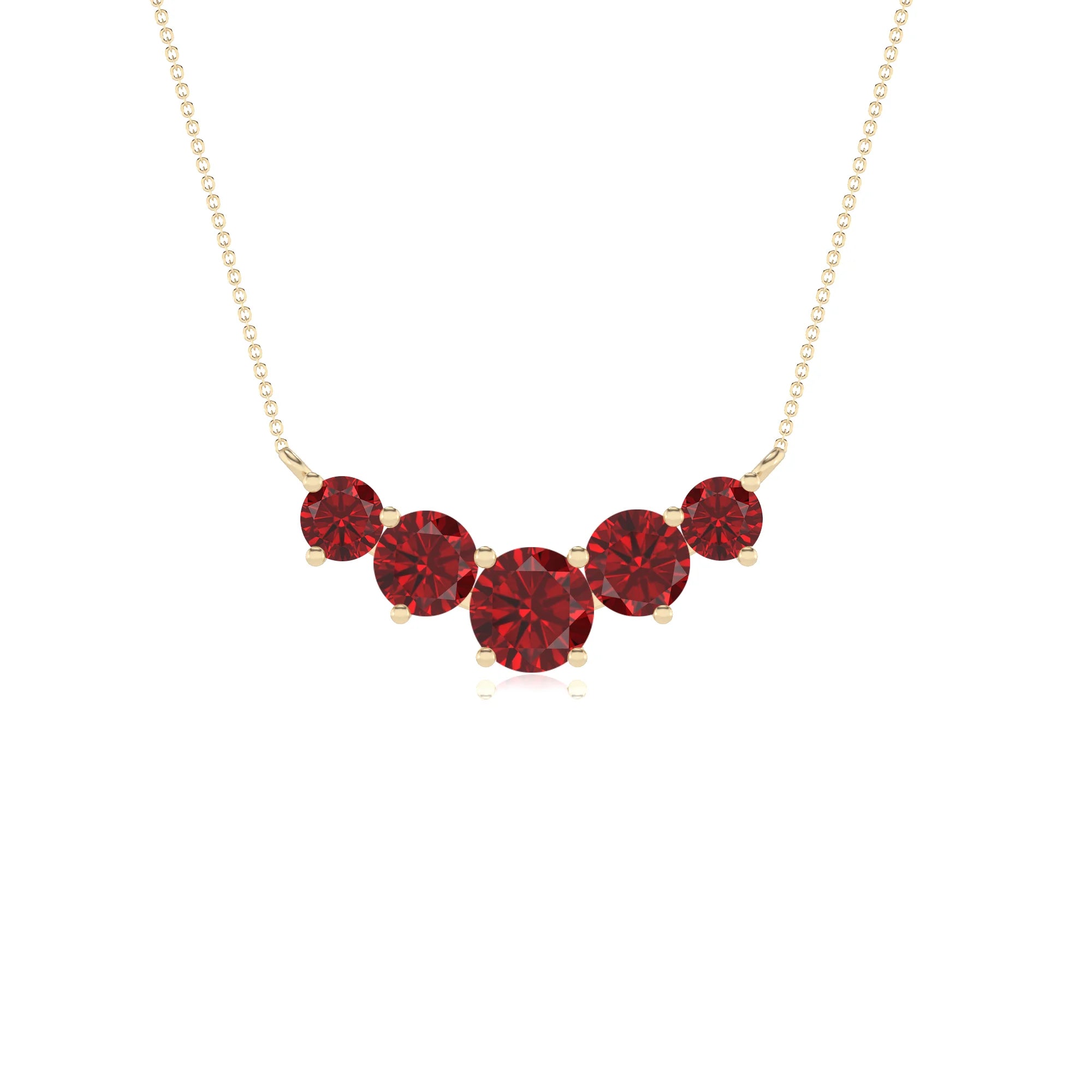 lab grown ruby round bar necklaces in yellow gold
