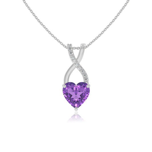 lab grown amethyst heart solitaire necklaces in platinum