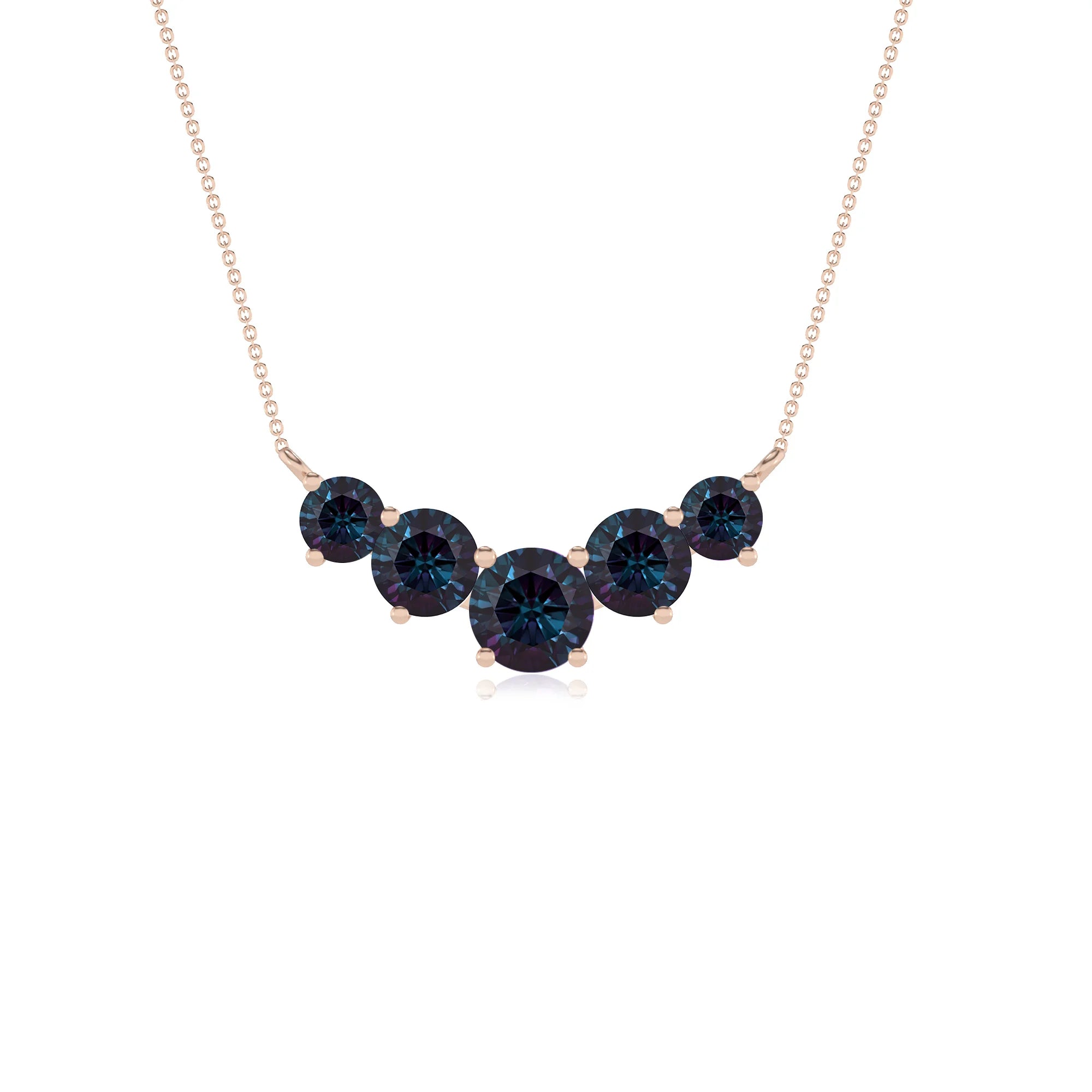 lab grown alexandrite round bar necklaces in rose gold