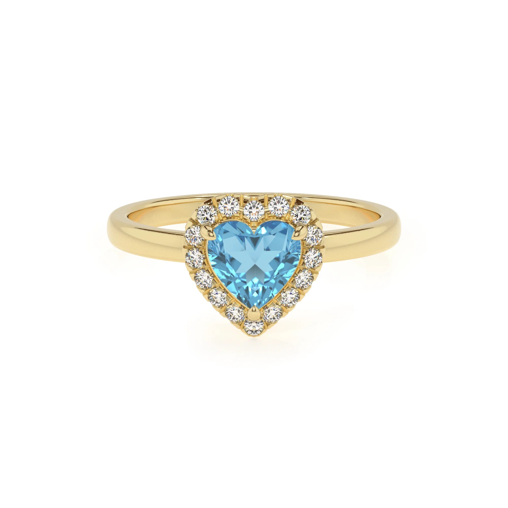 natural swiss-blue-topaz heart solitaire rings in yellow gold