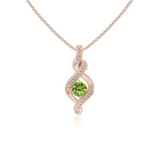 natural peridot round solitaire necklaces in rose gold