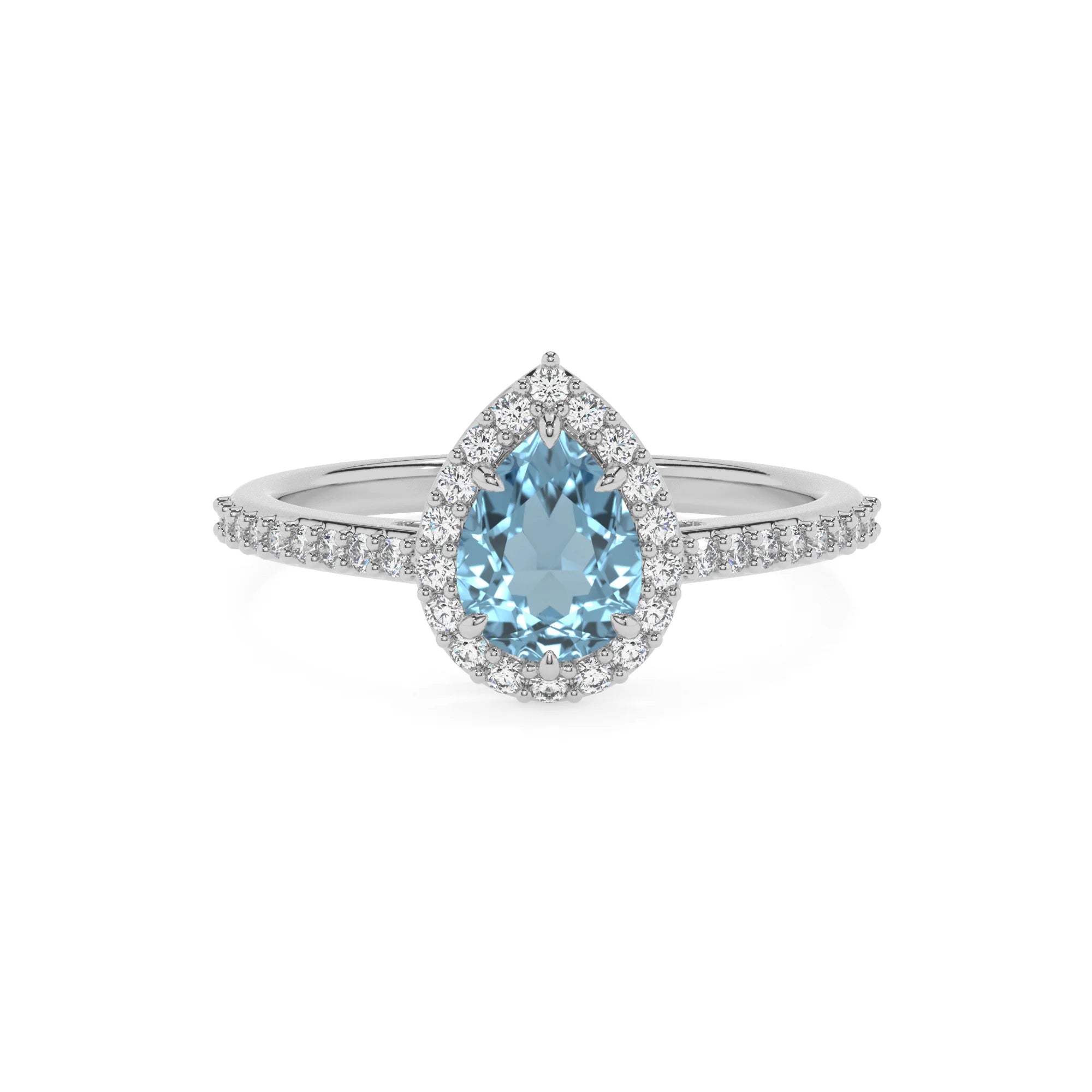 lab grown aquamarine pear solitaire rings in white gold