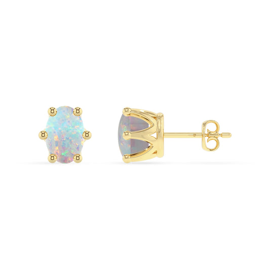 lab grown opal oval stud earrings in yellow gold