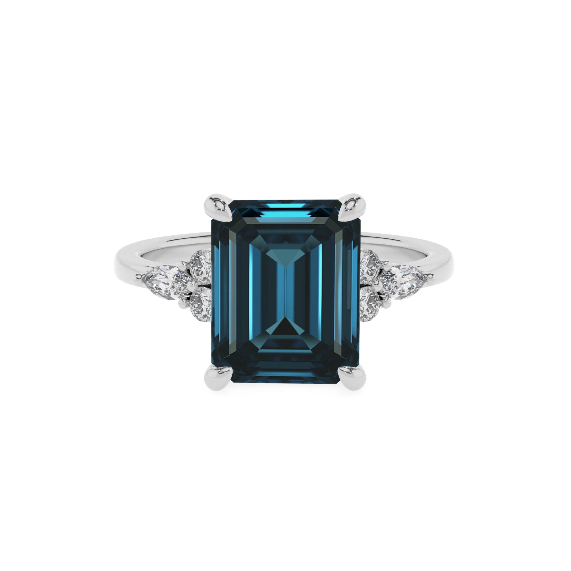 natural london-blue-topaz emerald cut solitaire rings in sterling silver
