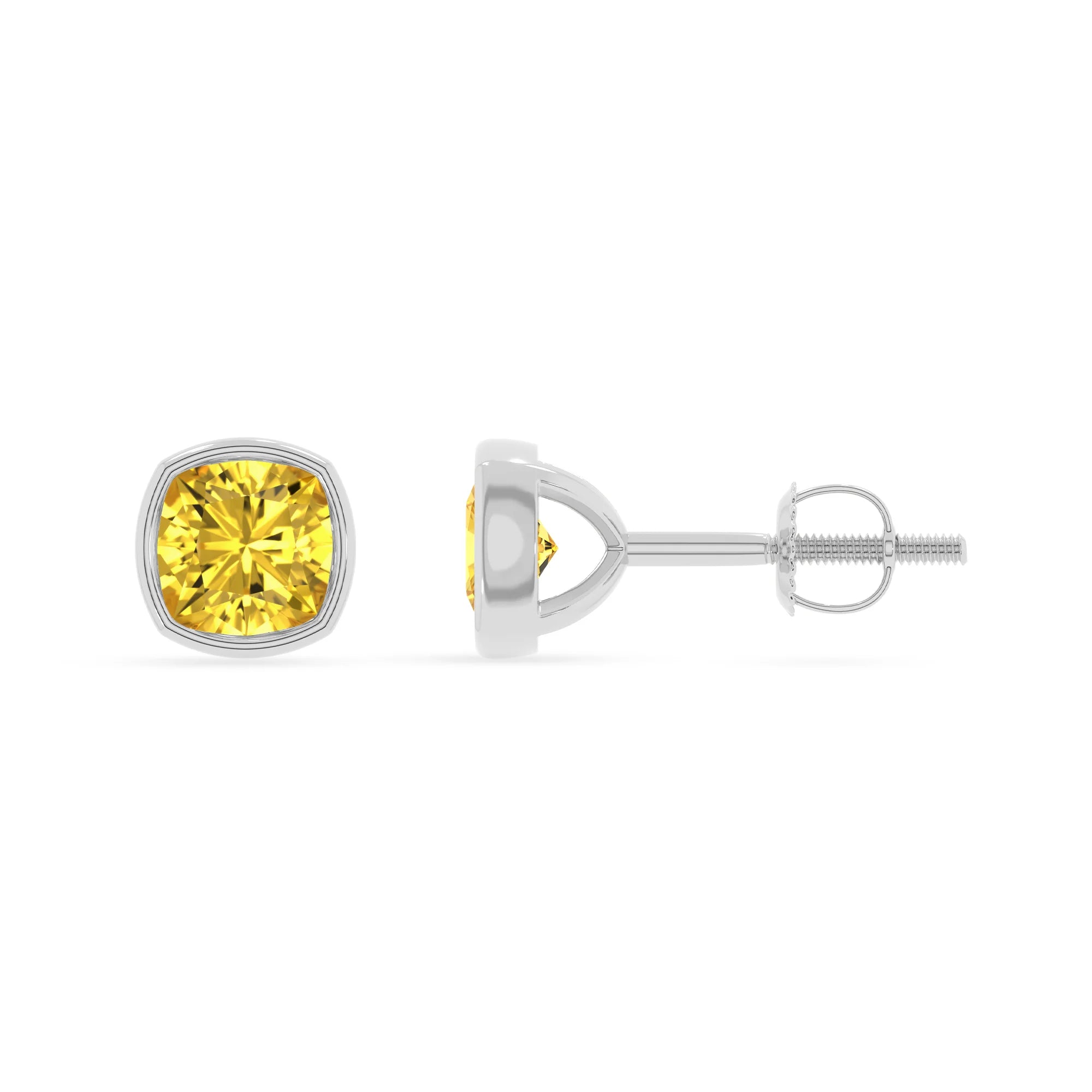 lab grown yellow sapphire cushion stud earrings in white gold
