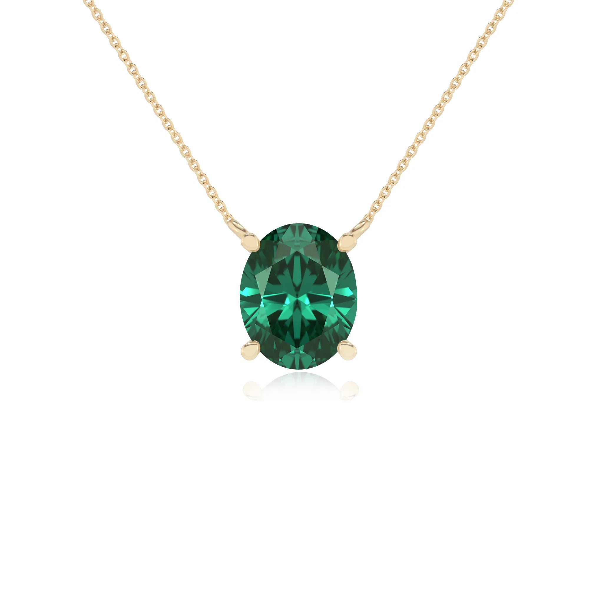 lab grown emerald oval solitaire necklaces in yellow gold
