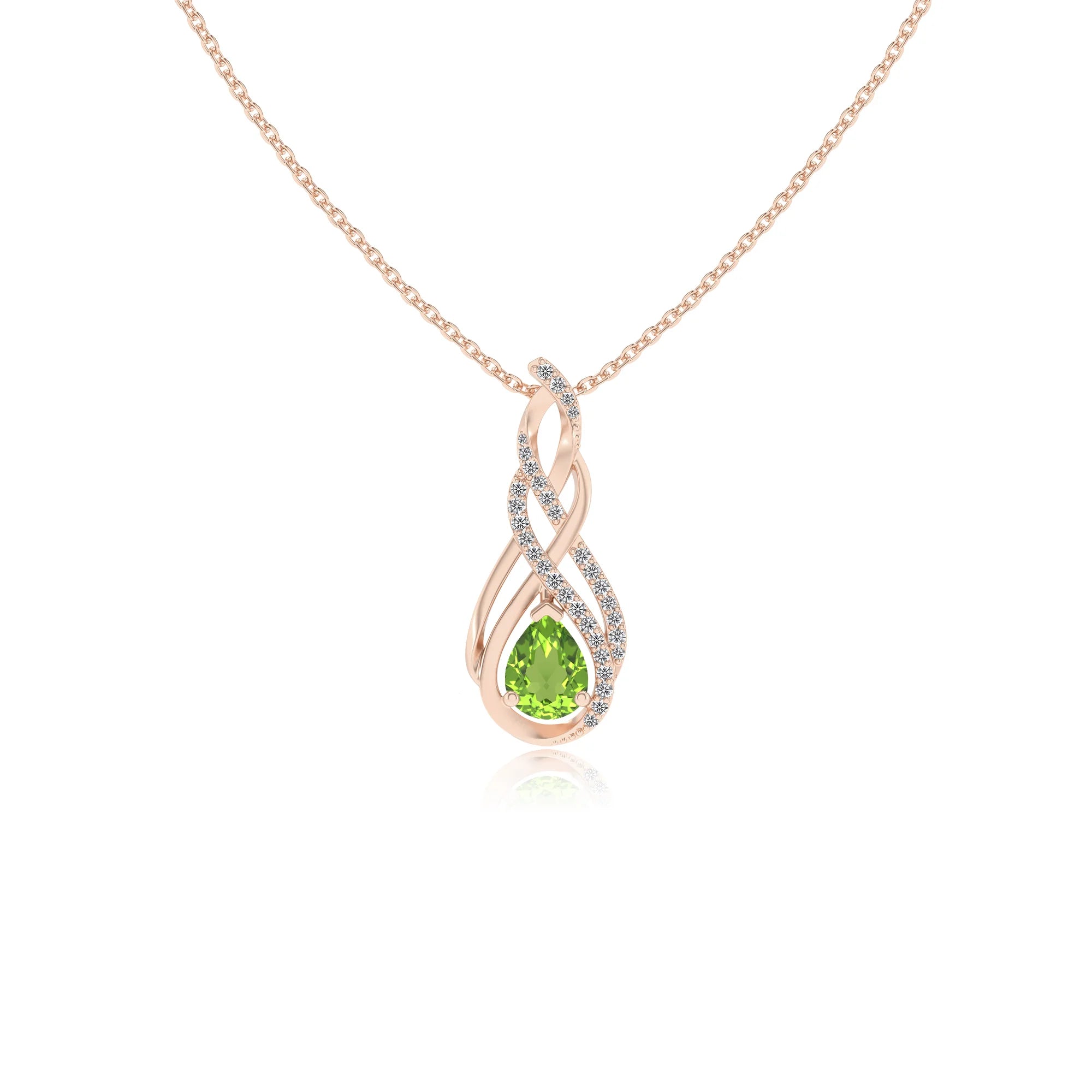 natural peridot pear solitaire necklaces in rose gold