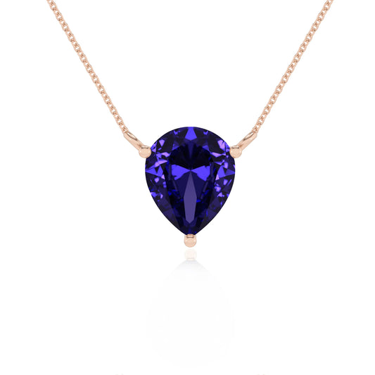 lab grown tanzanite pear solitaire necklaces in rose gold