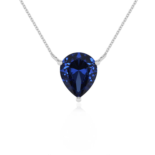 lab grown blue-sapphire pear solitaire necklaces in sterling silver