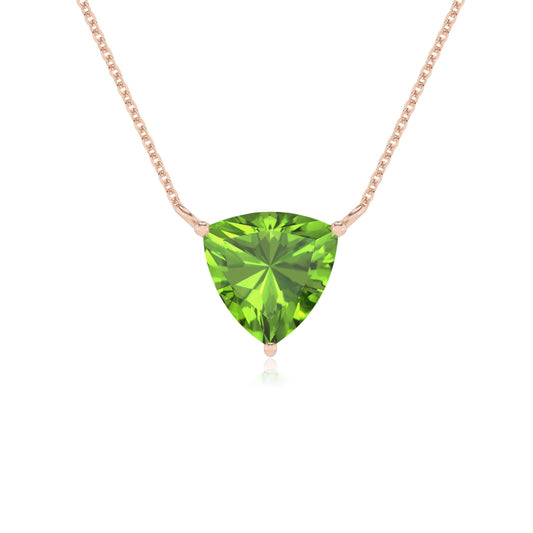 natural peridot trillion solitaire necklaces in rose gold