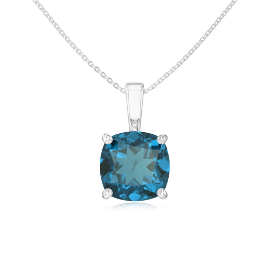 natural london-blue-topaz cushion solitaire necklaces in platinum