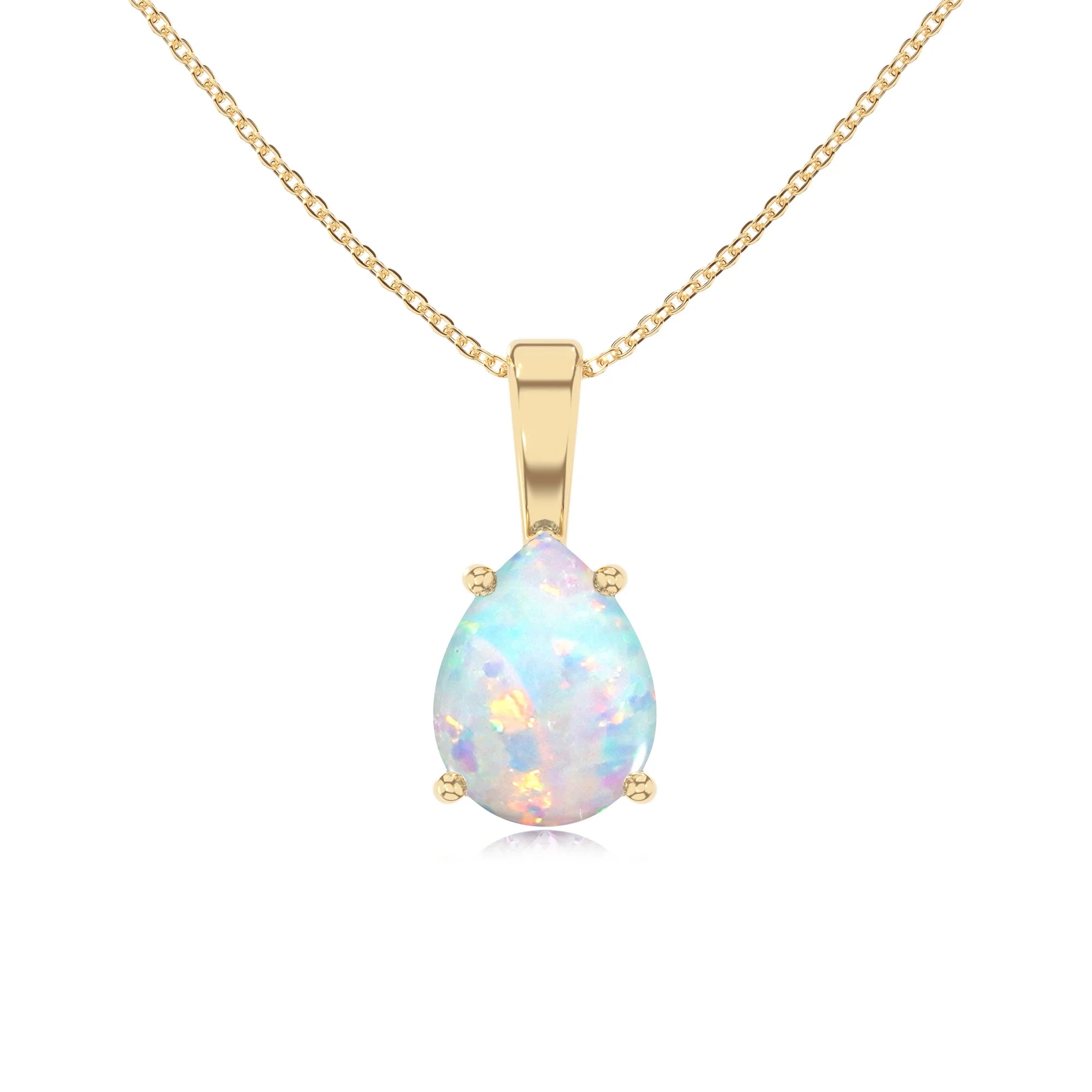 lab grown opal pear solitaire necklaces in yellow gold