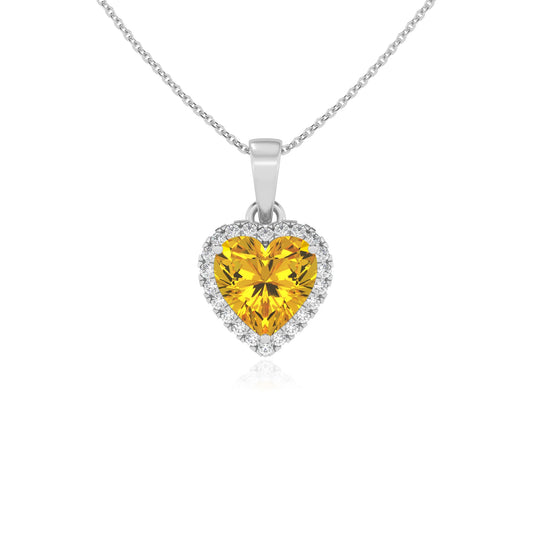 lab grown yellow-sapphire heart solitaire necklaces in sterling silver